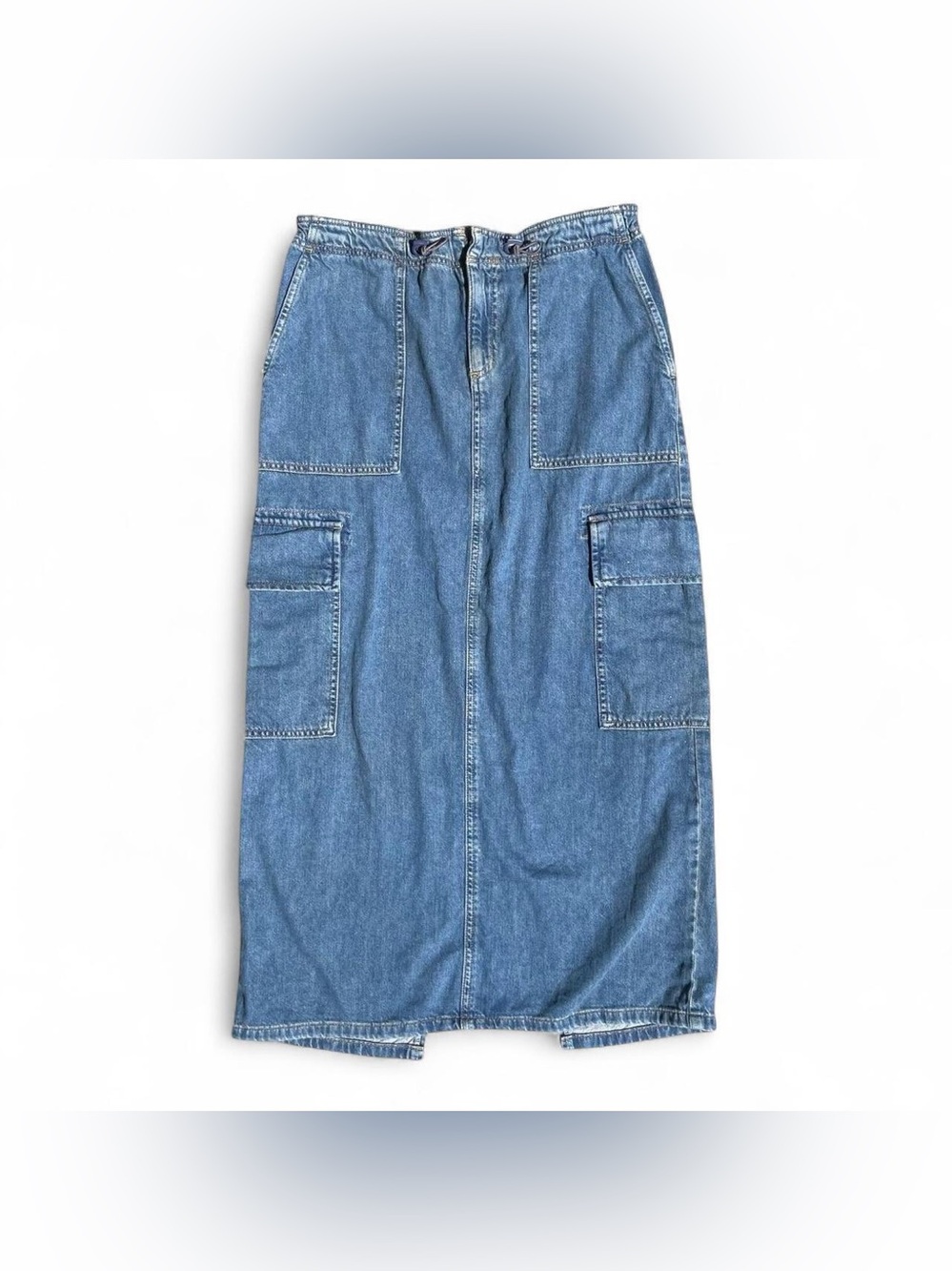 ASOS Denim Parachute Cargo Midi Skirt - Mid-Wash Blue (US 8)